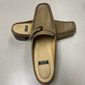Stuart Weitzman Tan Loafers Square Toe Block Heel Slip On Mule Women Size 8 AA
